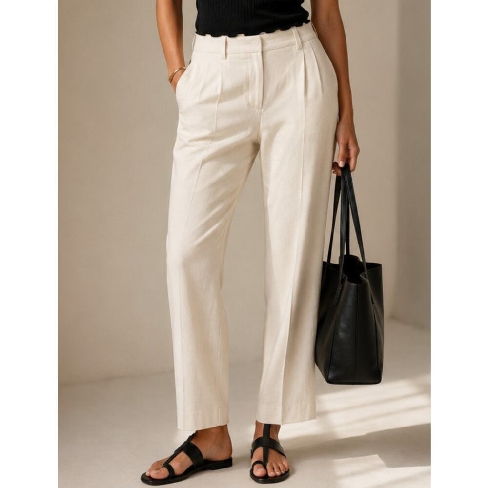 Due per Due Womens Silk Linen Dress Pants Size 6 White Coastal Minimalist Luxury